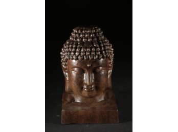 Carved Wood Buddha Head Sculpture - Buddhist-Style Meditation Bust