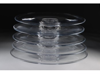 Five Large Glass Footed Serving Platters In Ascending Sizes - Largest Is Approx. 19 Inches