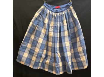 Silk & Cotton Checkered Skirt - Blue And Cream