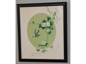 Chinese Bird And Flower Painting With Finch And White Blossoms, Signed Lu Lin