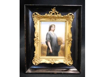 Hand-painted Porcelain Plaque, Framed - Figure Of Ruth