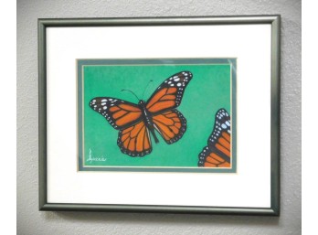 Framed Monarch Butterfly Pastel Drawing, Signed 'Yazzie'