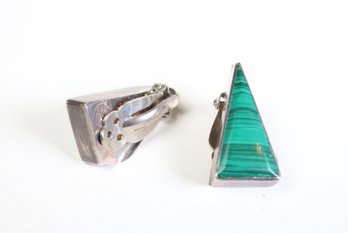Sterling Silver 925 Malachite Clip On Earrings Mexico