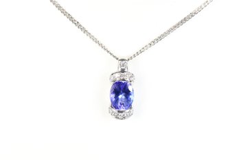Natural Tanzanite & Diamond Pendant Necklace 2.26ctw, Platinum 6.8 Grams Jewelry Gemstone Diamonds