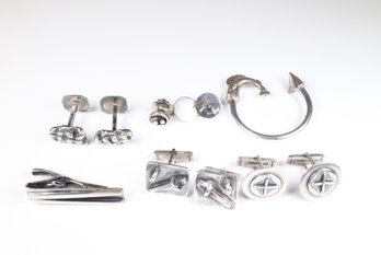(11) Sterling Silver 925 Cufflinks, Tie Clip, Fish Hook