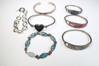 (7) Sterling Silver 925 Mexico Cuff Toggle Bracelets Abalone