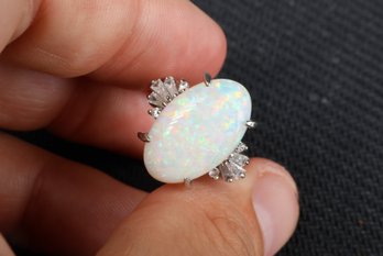 Natural Australian Opal & Diamond Ring 5.32ctw, 8.2 Gram Of Platinum Jewelry Gemstone Diamonds