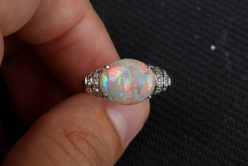 Natural Australian Crystal Opal 3.51ctw, 7.7 Grams Of Platinum Gemstone Diamonds Jewelry