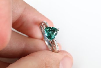 Indicolite Tourmaline & Diamond Ring 1.22ctw, 4.2 Grams Of Platinum Jewelry Gemstone Diamonds