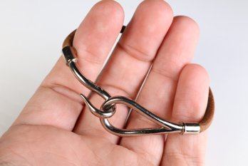 Hermes Jumbo Hook Tour Bracelet Palladium Hardware & Brown Leather