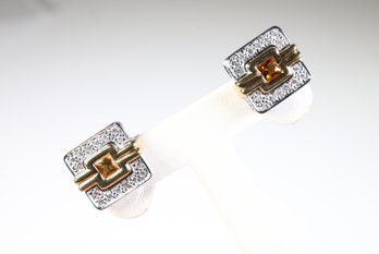 Natural Citrine & Diamond Cufflinks 1.70ctw, 18k White Gold 13.43 Grams Gemstone Jewelry