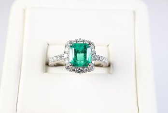 Colombian Emerald & Diamond Ring 2.524ctw, Platinum 5.29 Grams Jewelry Gemstone Diamonds