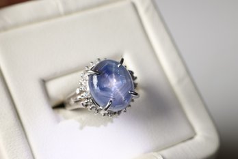 Platinum, Unheated Star Sapphire  & Diamond Ring 9.53ctw, 7.9 Grams Material Gemstone Diamonds