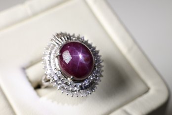 Platinum, Unheated Star Sapphire & Diamond Ring 11.81ctw, 8.9 Grams Jewelry Gemstone Diamonds
