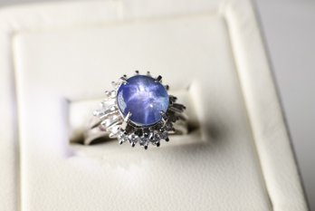 Platinum, Unheated Star Sapphire & Diamond Ring 3.62ctw, 6.5 Grams Jewelry Gemstone Diamonds