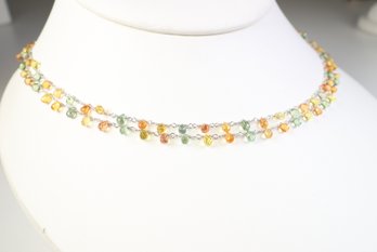 18k White Gold, Natural Unheated Multi-color Sapphire Necklace 30.50ctw, 8.47 Grams Jewelry Gemstone Diamonds