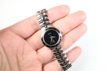Gucci Stainless Steel Watch Black Face Roman Numeral Dial W105
