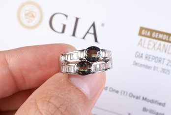 Platinum, GIA Russian Alexandrite & Diamond Ring 1.73ctw, 8.77 Grams Gemstone Jewelry Diamonds