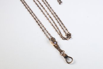 12k Gold Filled Chain & 9k Gold Slider With Opal And Pearls Pocket Watch Chain