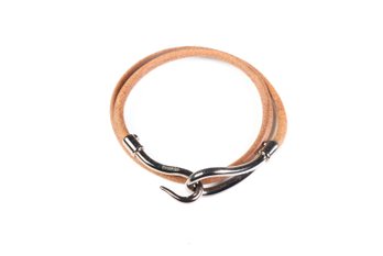 HERMES Jumbo Hook Double Tour Bracelet Gunmetal Hardware & Brown Leather Authentic