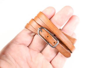 HERMES Belt Buckle Bracelet & Choker Palladium Hardware & Brown Leather Authentic