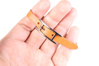 HERMES Belt Buckle Bracelet Palladium Hardware & Brown Leather Authentic