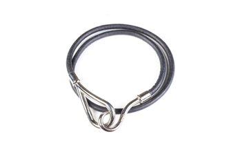 HERMES Jumbo Hook Double Tour Bracelet Palladium Hardware & Black Leather Authentic