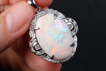 Platinum, Australian Opal & Diamond Pendant 4.84ctw, 7.2 Grams Jewelry Gemstone Diamonds