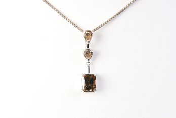 18k White Gold, Brown Diamond & Diamond Pendant 1.29ctw, 1 Gram Jewelry Gemstone Diamonds Necklace