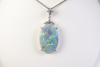 Platinum, Australian Black Opal & Diamond Pendant 8.15ctw, 5.5 Grams Gemstone Jewelry Diamonds