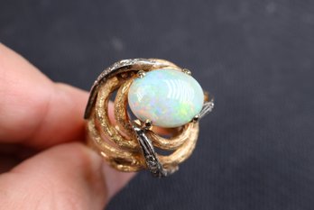 14k Yellow Gold, Australian Opal & Diamond Ring 3.80ctw, 12.4 Grams Gemstone Jewelry Diamonds