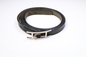 HERMES Belt Buckle Bracelet & Choker Palladium Hardware & Black Leather Authentic