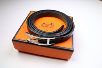 HERMES Belt Buckle Bracelet & Choker Palladium Hardware & Black Leather Authentic Comes With Box