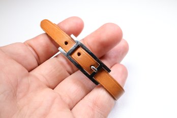 HERMES Belt Buckle Bracelet & Choker Palladium Hardware & Brown Leather Authentic