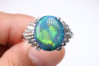 Platinum, Australian Black Opal & Diamond Ring 3.64ctw, 6.32 Grams Gemstone Jewelry Diamonds