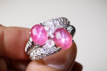14k White Gold, Natural Unheated Star Ruby & Diamond Ring 5.00ctw, 6.26 Grams Gemstone Jewelry