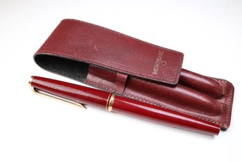 14k Gold Nib Montblanc Burgundy Fountain Pen & Pen Case