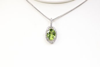 14k White Gold, Peridot & Diamond Pendant Necklace 1.79ctw, 3.6 Grams Jewelry Gemstone Diamonds