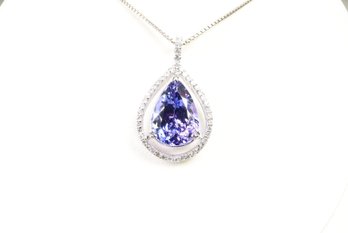 Platinum, Natural Tanzanite & Diamond Pendant 4.19ctw, Gemstone Jewelry Diamonds
