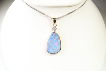 14k Yellow Gold, Australian Opal Doublet & Diamond Pendant, Gemstone Jewelry Diamonds