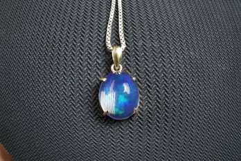 18k Yellow Gold, Natural Mexican Water Opal Pendant 2.93ct, Gemstone Jewelry