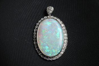 Platinum, Australian Opal & Diamond Pendant 10.66ctw, Gemstone Jewelry Diamonds