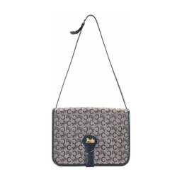 Céline Macadam Monogram Canvas Leather Shoulder Bag Crossbody Handbag Purse Navy