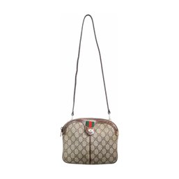 Gucci GG Supreme Canvas Web Stripe Crossbody Shoulder Bag Purse Beige Brown
