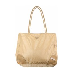 Prada Tessuto Nylon Leather Beige Shoulder Bag Tote Handbag Purse
