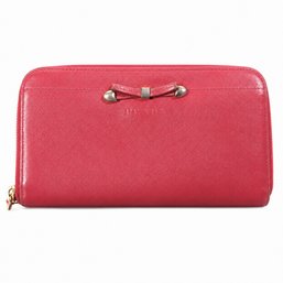 Prada Saffiano Fiocco Bow Zip Around Continental Wallet Pink Leather