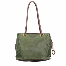 Céline Green Nylon Leather Trim Shoulder Bag Handbag Purse