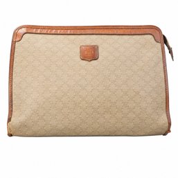 Céline Macadam Monogram Canvas Leather Clutch Pouch Bag Beige Brown