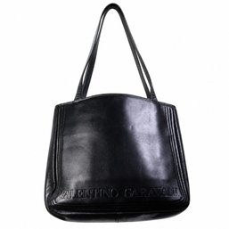 Valentino Garavani Black Leather Shoulder Bag Handbag Purse Gold Hardware