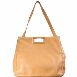 Salvatore Ferragamo Tan Leather Shoulder Bag Handbag Tote Purse Cutout Handle